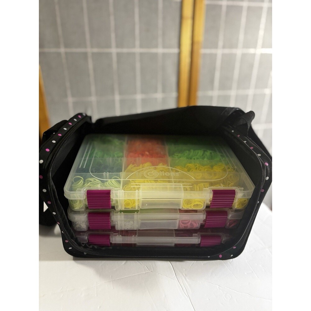 Creative Options Stow'n'Go Shoulder Tote W/ Three Trays of Rainbow Loom Supplies